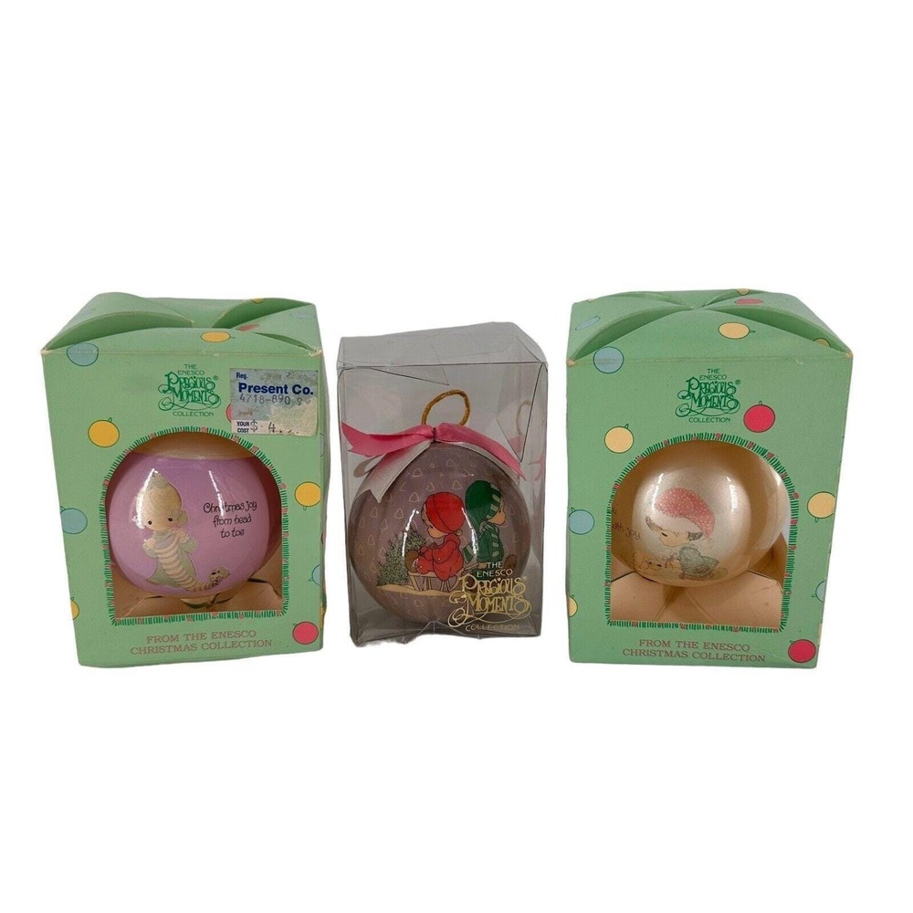 Enesco ORNAMENTS‎ PRECIOUS MOMENTS VTG DECOUPAGE HOLIDAY LOT 3 Christmas 1980
